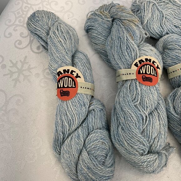 Vintage Barmo Fancy Wool Yarn Light Blue Skeins Bundle - Picture 5 of 7